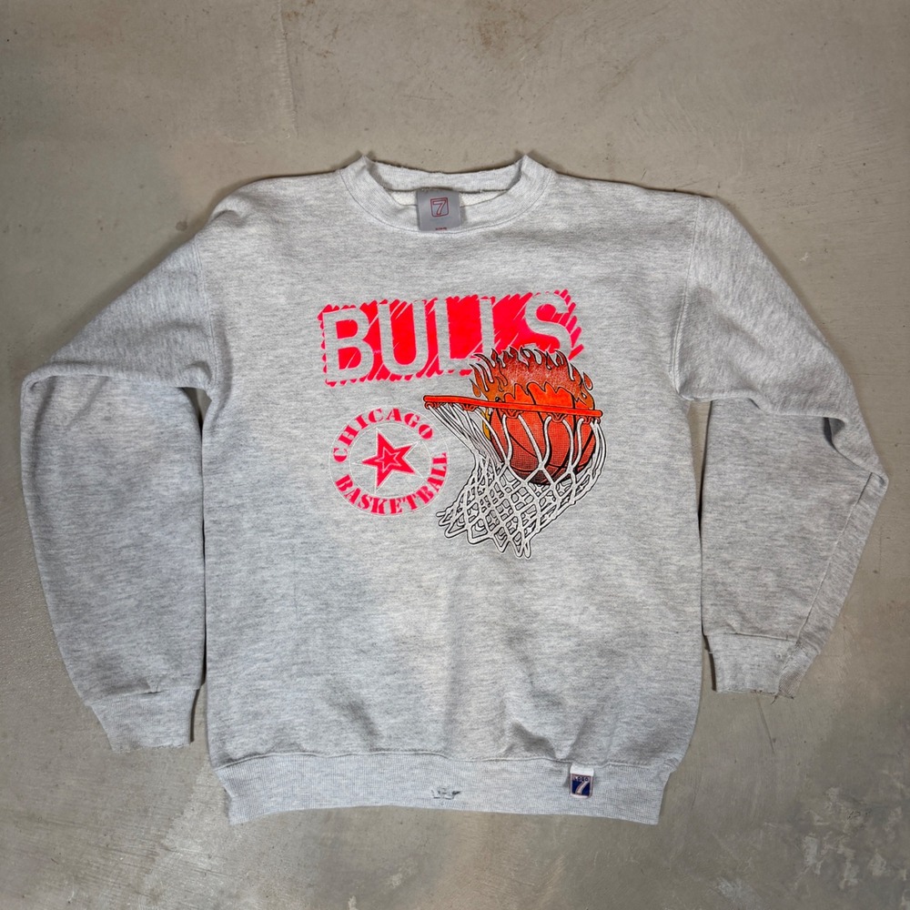 Vintage 80s 90s Logo 7 Chicago Bulls Basketball Sweatshirt Heather Gray S